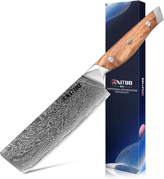 Damascus Steel 7-Inch Nakiri Knife with Olive Wood Handle - Sharp Precision Kitchen Knife for Professional & Home Chefs