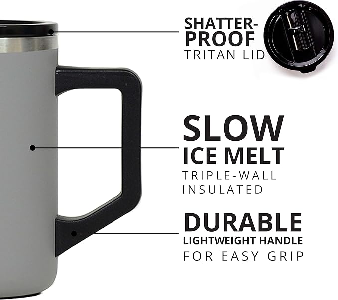 Elemental Insulated Coffee Mug - Triple-Wall Stainless Steel Summit Travel Cup for Hot and Cold Drinks - Thermal Coffee Mug with Lid and Handle for Camping, Office & Travel 16oz - Graphite