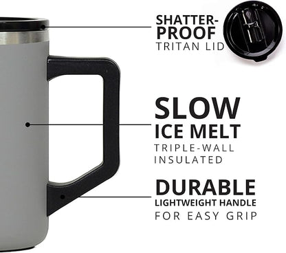 Elemental Insulated Coffee Mug - Triple-Wall Stainless Steel Summit Travel Cup for Hot and Cold Drinks - Thermal Coffee Mug with Lid and Handle for Camping, Office & Travel 16oz - Graphite