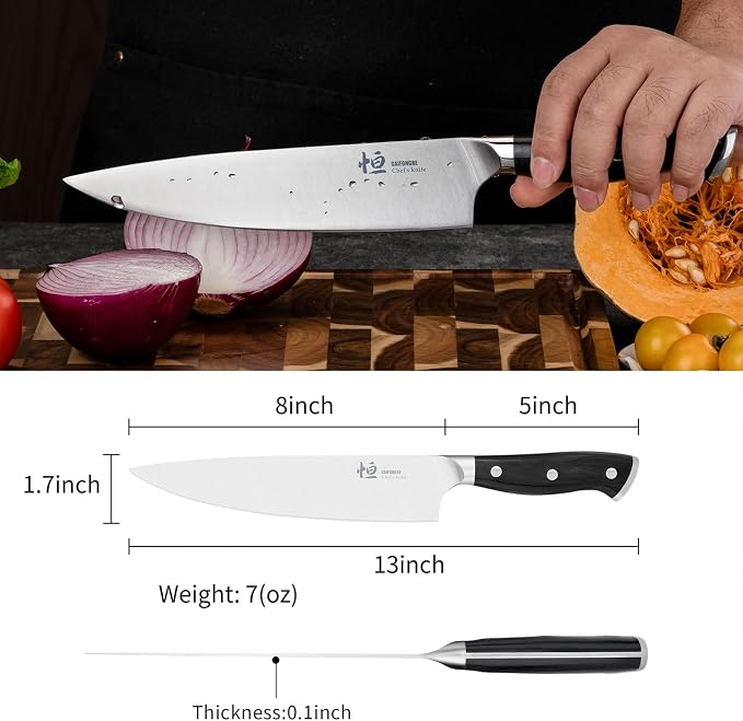 Chef Knife, 8-Inch High Carbon Stainless Steel Sharp Kitchen Knife with Ergonomic Handle, Professional Cooking Knife with Luxury Gift Box for Family & Restaurant