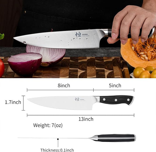 Chef Knife, 8-Inch High Carbon Stainless Steel Sharp Kitchen Knife with Ergonomic Handle, Professional Cooking Knife with Luxury Gift Box for Family & Restaurant