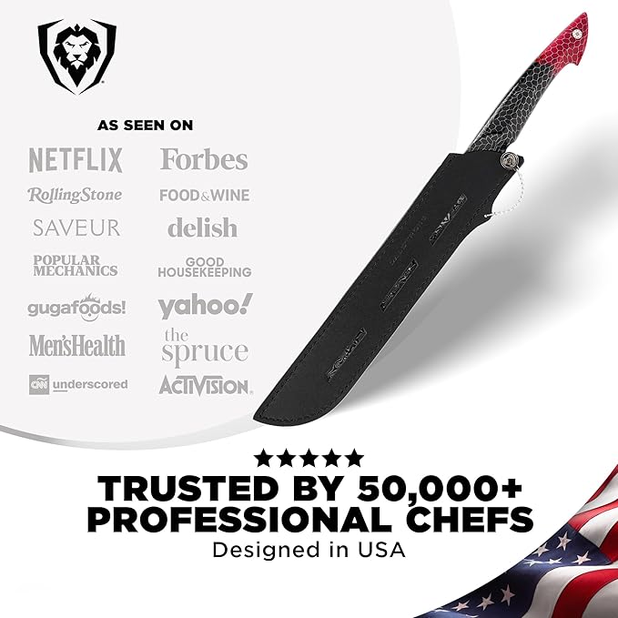 Dalstrong Slicing Knife - 11”- Scorpion Series Meat Slicing Knife Professional- Exclusive Japanese V12 Ultra™ Steel - Black Damascus - Black & Red Honeycomb Resin Handle- Brisket Slicer with Sheath