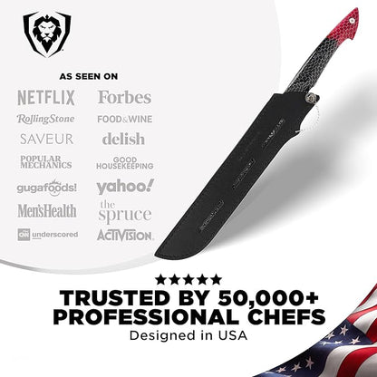 Dalstrong Slicing Knife - 11”- Scorpion Series Meat Slicing Knife Professional- Exclusive Japanese V12 Ultra™ Steel - Black Damascus - Black & Red Honeycomb Resin Handle- Brisket Slicer with Sheath