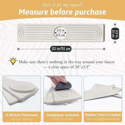 Stone Faucet Mat Handle Drip Catcher, Dish Drying Mat Soap Sponge Holder Tray for Kitchen Accessories, Bathroom Counter Sink Splash Guard, Home Organization Gadgets Organizer for Farmhouse, Ash Gray