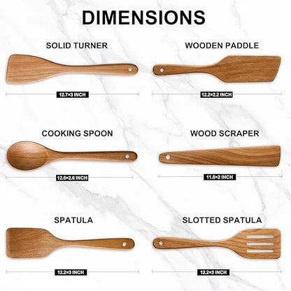6 Pack Acacia Wood Spatula Set Non Toxic Kitchen Utensils for Cooking Spoon Flat Wooden Wok Spatula Spurtle Kitchen Tools Slotted Turner Scraper Bamboo Cooking Utensil Set Fish Egg Flipper Spatulas