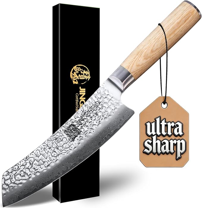Santoku Knife 7 inch, Lab Tested Ultra and Long-lasting Sharp, VG-10 Core HRC60-62 Damascus Stainless Steel, Professional Premium Forged Kitchen Knife