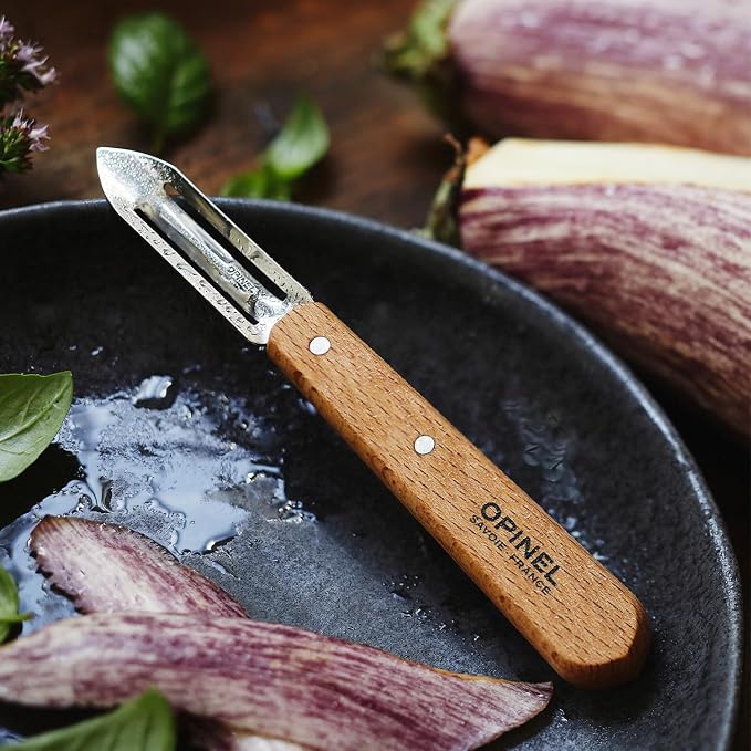 OPINEL Les Essentials - Small Kitchen 4 Piece Knife Set - Paring, Serrated, Peeler, Vegetable Knife, Corrosion Resistant High Carbon Steel, Made in France (Natural)