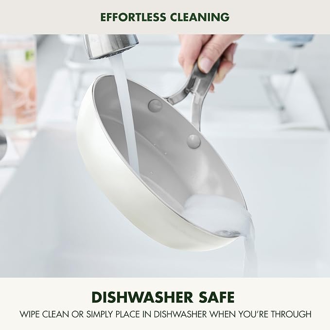 GreenPan Nova 8” & 10” 2 Piece Frying Pan Skillet Set, Oprah’s Favorite Things 2024, Induction Suitable PFAS-Free Nontoxic Ceramic Nonstick, Dishwasher & Oven Safe, Quick Even Heating, Cream White