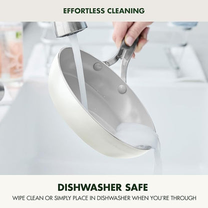 GreenPan Nova 8” & 10” 2 Piece Frying Pan Skillet Set, Oprah’s Favorite Things 2024, Induction Suitable PFAS-Free Nontoxic Ceramic Nonstick, Dishwasher & Oven Safe, Quick Even Heating, Cream White
