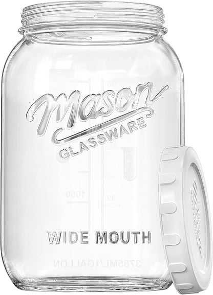 1 Gallon Glass Jar with Airtight Lid, Large Mason Jar Extra Wide Mouth for Flour Sugar Food Storage Containers with Scale Mark(1 PCS), Canning Jars for Sun Tea, Kombucha, Cookie, Pickle, Fermenting