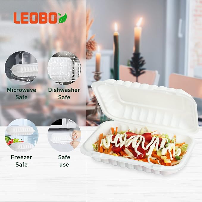 50 Pack 27oz 9x6 Takeout Containers - Shrink Wrapped No Pre-Wash | BPA Free MFPP Sturdy | Reusable & Secure Seal | Microwave Safe To Go Boxes for Leftovers, Catering & Meal Delivery | White
