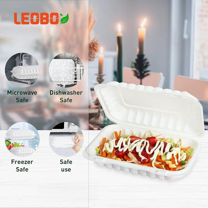 50 Pack 27oz 9x6 Takeout Containers - Shrink Wrapped No Pre-Wash | BPA Free MFPP Sturdy | Reusable & Secure Seal | Microwave Safe To Go Boxes for Leftovers, Catering & Meal Delivery | White