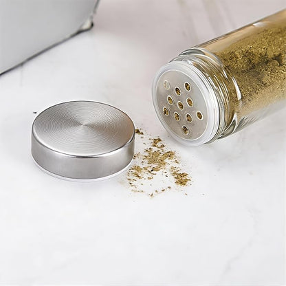 2 PCS 3 oz Glass Spice Jars/Bottles,Stainless Steel Lids Empty Round Spice Containers with Airtight Metal Caps with Shaker Lids