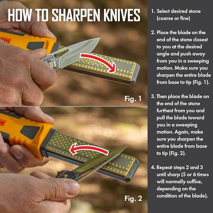 Smith's DCS4 4” Diamond Combination Sharpener - Double Sided Stone - Outdoor Field Knife Sharpener - Fish Hook & Pointed Tools Micro Sharpener - Lightweight, Compact, Handheld