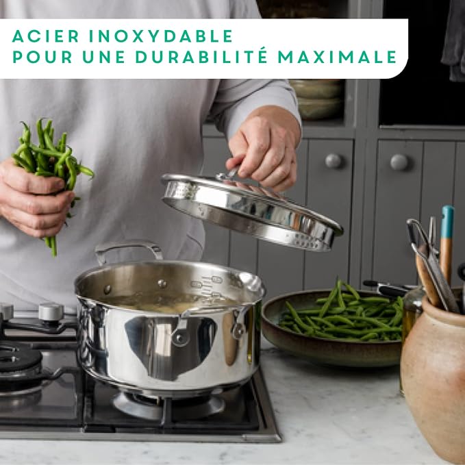 T-Fal x Jamie Oliver Nonstick Coated Stainless Steel Pans 8", 9.5" & 11", Frypan Set Induction Compatible, Oven Safe up to 500°F, Chef's Stainless Steel Skillet, Frying Pan, Silver
