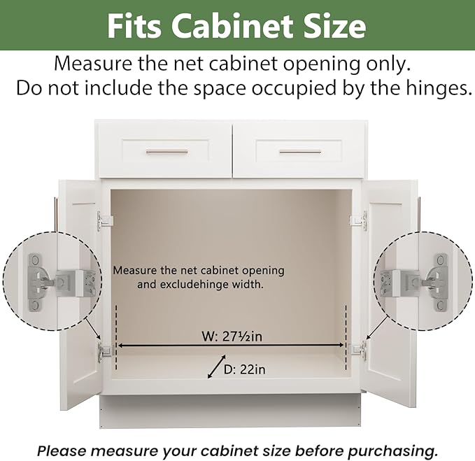 Pull Out Cabinet Organizer 27" W x 21½" D, Heavy Duty Cabinet Pull Out Shelves, Slide Out Drawers Organization for Kitchen Cabinets Bathroom