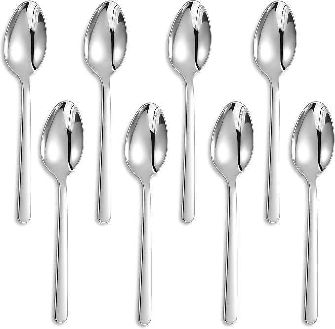 KEAWELL Premium Aline 8-Piece 7.4 inch Spoon Set – 18/10 Stainless Steel Silverware with Mirror Polish, Dishwasher Safe for Table Setting and Entertaining (8, Dinner Spoons)