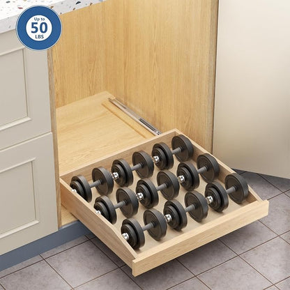 LOVMOR Single Pull Out Cabinet Organizer 19½”W x 21”D, Soft Close Slide Out Drawer Storage Shelves for Kitchen, Wood Cabinet Shelf Pull-Out Organizer Storage for Base Cabinet