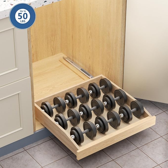 LOVMOR Single Pull Out Cabinet Organizer 25½”W x 21”D, Soft Close Slide Out Drawer Storage Shelves for Kitchen, Wood Cabinet Shelf Pull-Out Organizer Storage for Base Cabinets