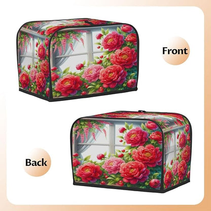 Flower Floral Red Toaster Cover 2 Slice Wide Slot Washable Kitchen Appliance Covers Fingerprint Bread Machine Dust Cover Small Toaster Oven Accessories Covers Bread Maker Bag Women Gift