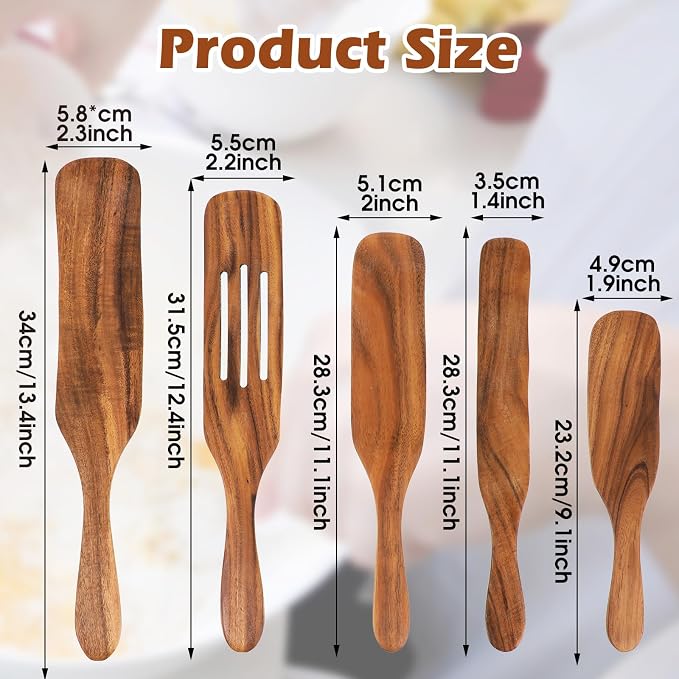 Prasacco 5 Pcs Wooden Spurtle Set Spurtles Kitchen Tools Wooden Spurtle Spatula Wooden Spurtle Kitchen Utensils Spurdle for Cooking Wood Slotted Spurtle Spatulas Spoons Set for Cooking Stirring Mixing