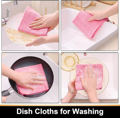 Mordimy 100% Cotton Terry Cloth Dish Cloths, Soft and Absorbent Checkered Dish Towels, Quick Drying Dish Rags for Washing Dishes, 6 Pack, 12 x 12 Inches, Pink