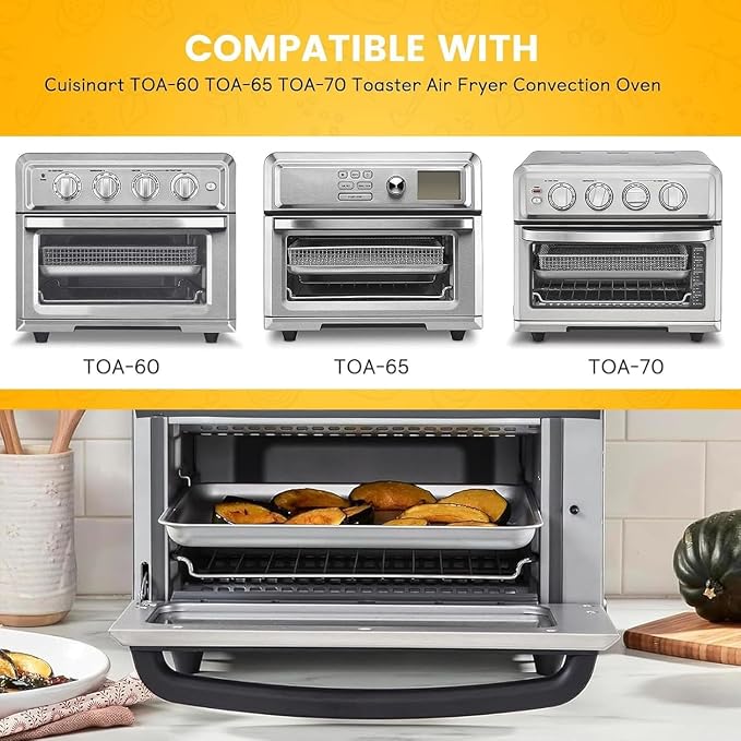 GWY 2PCS Air Fryer Accessories parts for Cuisinart TOA-60 TOA-65 TOA-70 Toaster Convection Oven, 12 * 11'' Tray Replacement Steel Pan Toaster Oven Accessories Parts