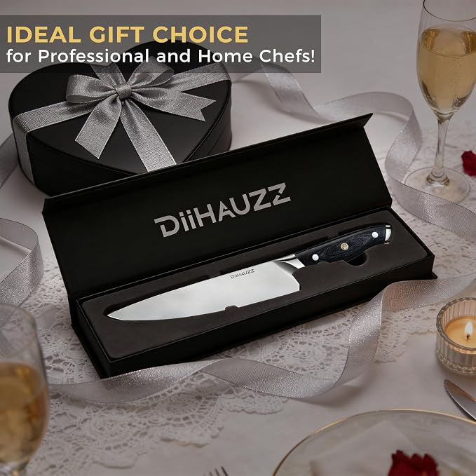 DiiHAUZZ Chef Knife, 8 Inch Ultra Sharp Kitchen Knife, Professional High Carbon Steel Chefs Knife with Full-Tang Ergonomic Handle for Kitchen, Gift Box for Fathers Day Gift