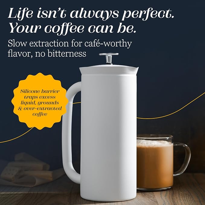 ESPRO Pro P7 French Press Coffee Maker - Double-Walled Stainless Steel Insulated with Micro-Filter - Matte White 32 oz