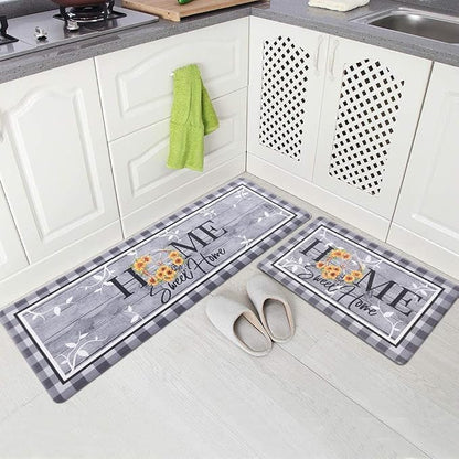 Carvapet Kitchen Floor Mats 2Pcs, Anti Fatigue Kitchen Rugs and Mats Farmhouse Plaid Home Non-Skid Cushioned Floor Comfort Mat for Kitchen, Doorway, Sink, Laundry, 17"x27"+17"x47"