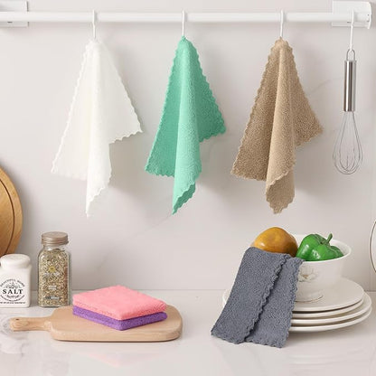 Kitinjoy 24 Pack Kitchen Dish Cloths, Super Soft and Absorbent Dish Cloths, Coral Velvet Microfiber Cleaning Cloth (7" x 9", White/Tan/Grey/Pink/Purple/Green)