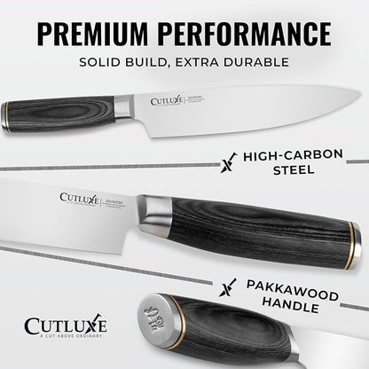 Cutluxe 3-Piece Chef Knife Set – Ultra Sharp Japanese Kitchen Knives, High Carbon Stainless Steel Blades, Full Tang Pakkawood Handles – Shinobi Series
