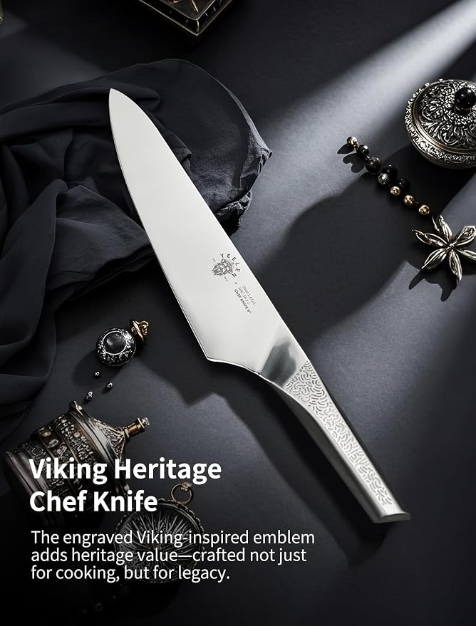 All Steel Chef Knife with Mirror Finish Blade, 8 inch German 1.4116 Steel Kitchen Knife, Anti-Slip Handle, Lightweight Cutting & Cooking Knife for Meat, BBQ & Daily Kitchen Use