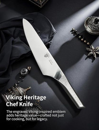 All Steel Chef Knife with Mirror Finish Blade, 8 inch German 1.4116 Steel Kitchen Knife, Anti-Slip Handle, Lightweight Cutting & Cooking Knife for Meat, BBQ & Daily Kitchen Use
