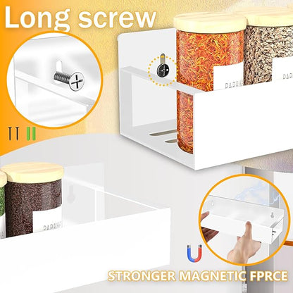SMRCAD Magnetic Spice Rack Organizer for Fridge Seasoning Organizer for Kitchen storage with Screw Magnetic Shelf with Hook for Refrigerator and Oven (4pack1hook-White)