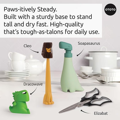 OTOTO Cleo Dish & Water Bottle Brush – Silicone Baby Bottle Brush, Water Bottle Cleaner, Dish Brush with Long Handle, Cute Lion Design, Crevice Cleaning Brush, Baby Essentials, Kitchen Gadgets
