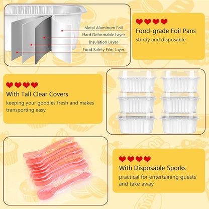 LNYZQUS 5oz Mini Cake Pans with Lids 25 Pack, Small Foil Baking Cups Muffin Tin, Square Individual Cupcake Containers for Oven, Disposable Ramekins Liners for Bake Sale Wedding -White