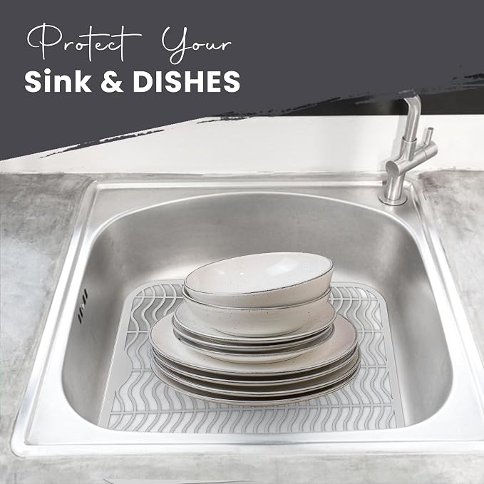 DecorRack White Sink Protectors for Kitchen, Plastic 12" x 11" Dish Rack, Protect Sink from Stains, Damage, Scratches, Dishwasher Safe Grid Mat for Kitchen (White)
