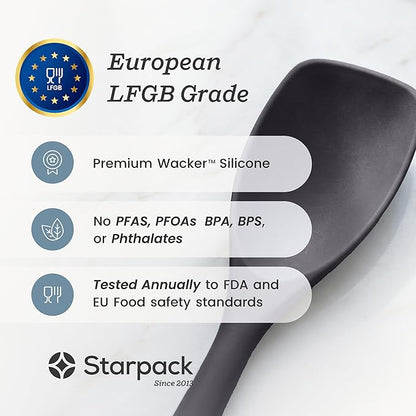 StarPack Silicone Spoonula The All-Rounder 11 Inch - LFGB Spoon Spatula, 600°F Heat Resistant, BPA-Free - One-Piece Seamless, Dishwasher Safe - for Nonstick Cookware, Gray Black
