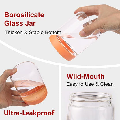 6 Pack 16oz Borosilicate Glass Meal Prep Jars with Airtight Lids - Leak & Spill Proof, Wide Mouth, BPA-Free - Freezer to Oven Safe for Soup, Bone Broth, Overnight Oats