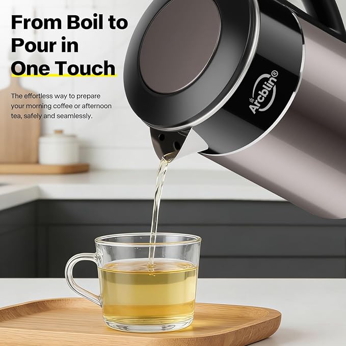 Electric Kettle 1.8L, 1350W Fast Boiling Tea Kettle and Hot Water Boiler, Double Wall Cool Touch Design with 100% Stainless Steel Interior, Auto Shut-Off & Boil-Dry Protection, Black and Gold