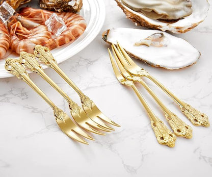 KEAWELL Luxury 6.3" Food Fork/Seafood Forks 18/10 Stainless Steel, Set of 6, Fruit Picks/Cocktail Forks/Charcuterie Accessories/Cocktail Picks for Appetizer, Cocktail, Pastry, Dessert (Gold)