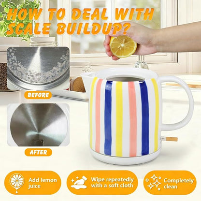 1.0-Liter Ceramic Electric Kettle, 1000W Rapid Boil, Tea Kettles Pot & Hot Water Boiler For Coffee & Tea, Teapot Auto Shut-Off, Boil-Dry Protection (A17)