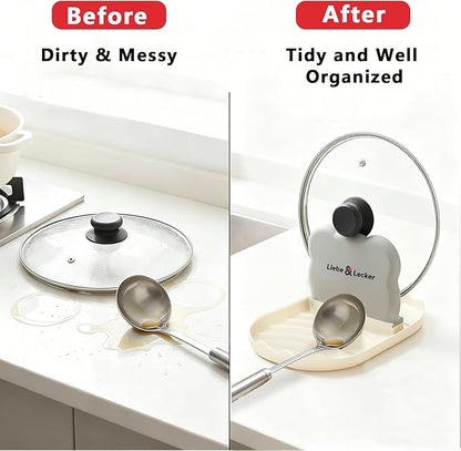 Liebe&Lecker Spoon Rest with Pot Lid Holder, 2-in-1 Upright Kitchen Organizer for Stove Top & Counter, Heat-Resistant Utensil Rest for Spatulas, Ladles & Lids, BPA-Free Kitchen Cooking Gadget
