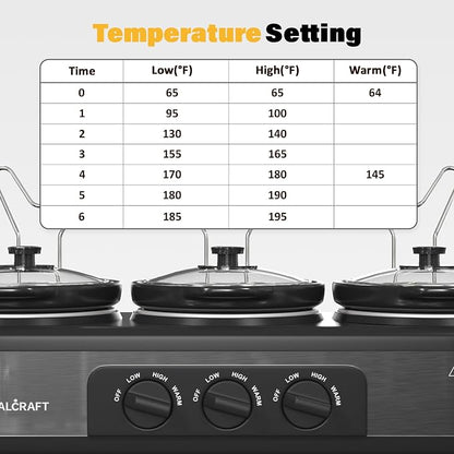 Sunvivi Triple Slow Cooker Buffet Server with 10 Cooking Liners, Adjustable Temperature Settings, for Parties, Holidays and Entertaining, Dishwasher Safe, 3 * 1.5 Quarts Grey