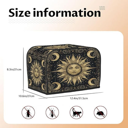 4 Slice Golden Sun Moon Toaster Cover Waterproof Dust Fingerprint Bread Machine Cover Washable Kitchen Appliance Protector For Home Kitchen Bakeware Table Decor Women Gifts
