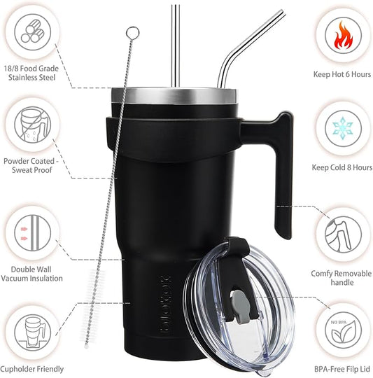 BJPKPK 20oz Tumbler With Handle Stainless Steel Insulated Tumbler Cups With Lid And Straw For Home, Office or Car,Black