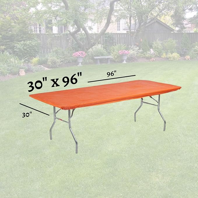 Kwik-Covers 8' Rectangle Plastic Table Covers 30" x 96", Bundle of 5 (Orange)