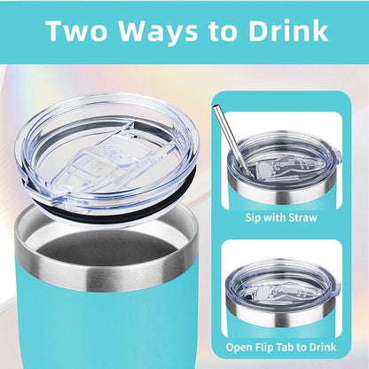 MEZMUT 1 Pack 20oz Insulated Coffee Tumbler with Lid and Straw Double Wall Vacuum Insulated Cup Stainless Steel Travel Mugs Leakproof Powder Coated Tumbler for Indoor Outdoor(Sky Blue)