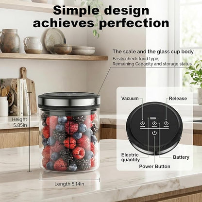 GVODE Vacuum Coffee Canister 1.2L - Airtight Food Storage Container for Coffee Beans, Grounds, Tea & Spices, Home Kitchen Food Storage Organizers with Precise Scale, 4500 Hours of Battery Life